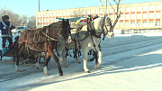 По райцентру Поспелиха проехала праздничная тройка лошадей
